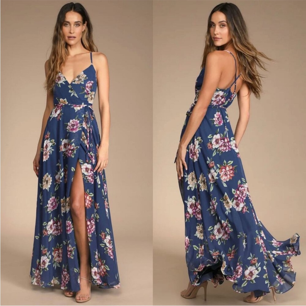 Lulu's Blue Floral Maxi Dress